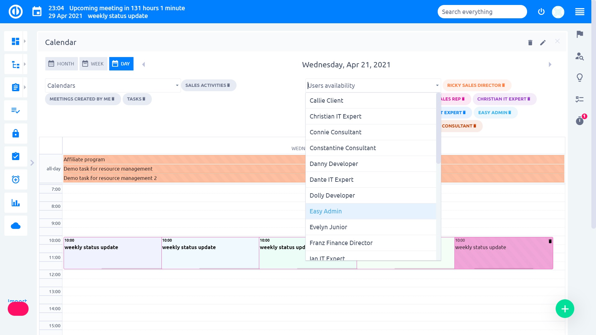 Easy Redmine 2018 - Meeting calendar - monthly view