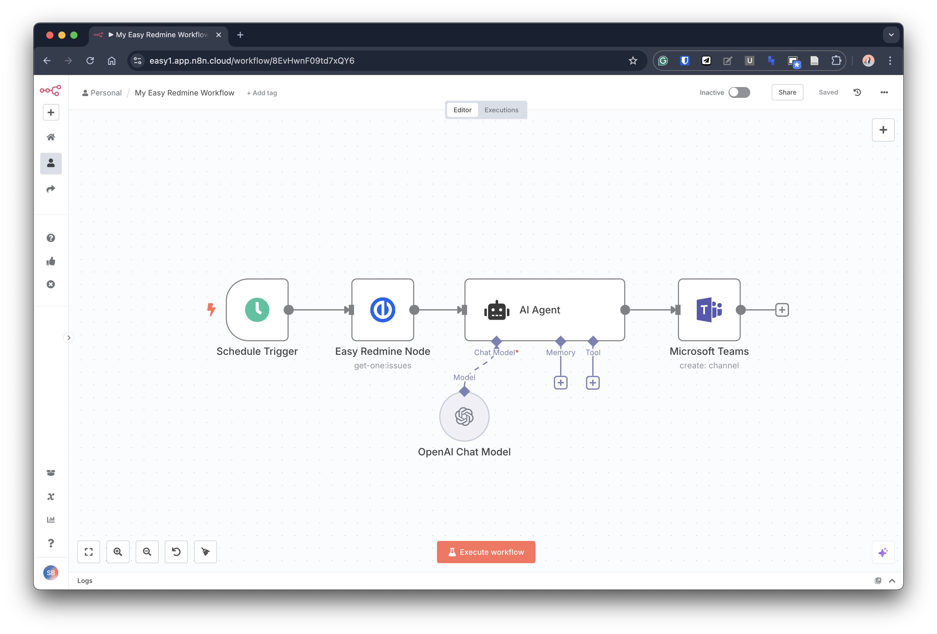 Easy Redmine workflow example with AI agent
