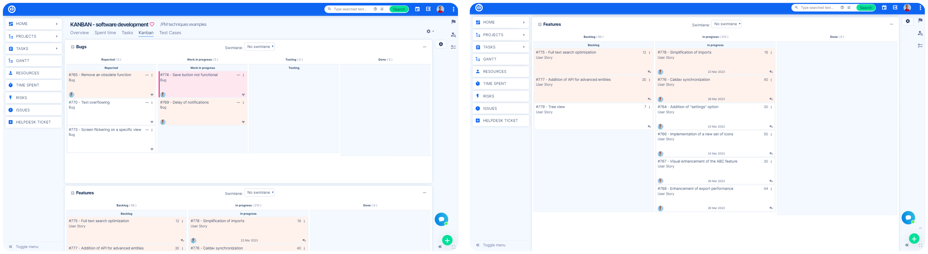 Multikanban settings screen,.