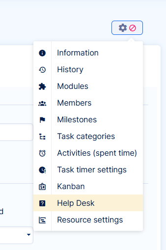 Navigation menu with the Help Desk option.