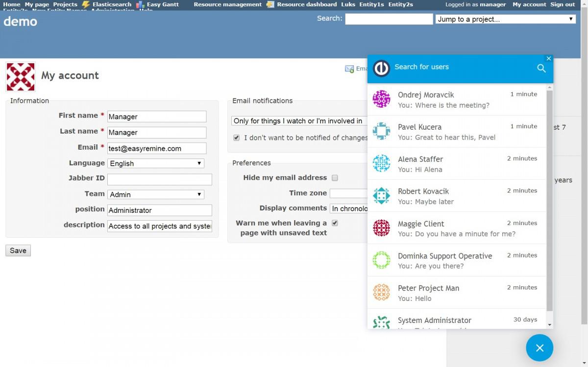 Redmine Project chat Conversation list Redmine Project chat Conversation list