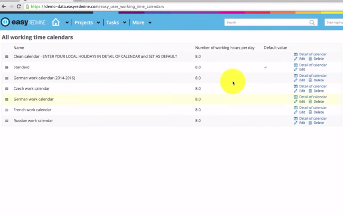 Definición del tiempo de trabajo en Easy Redmine Definición del tiempo de trabajo en Easy Redmine