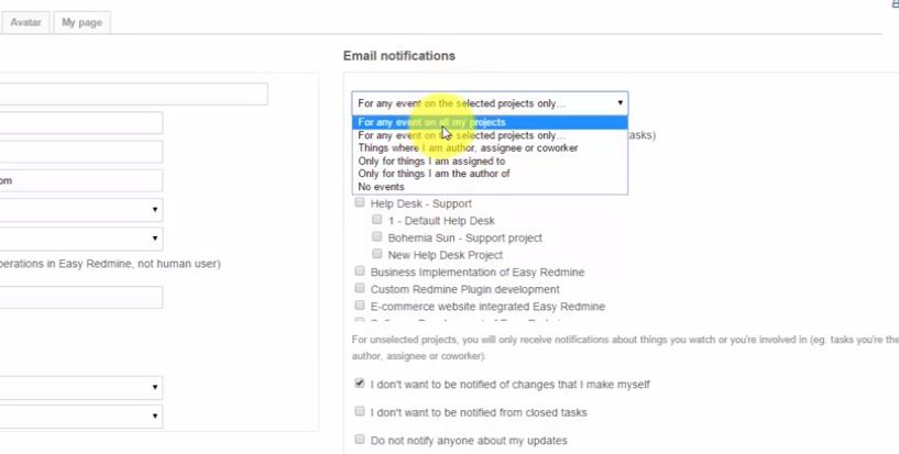 Easy Redmine - recebendo notificação – configuração Easy Redmine - recebendo notificação – configuração