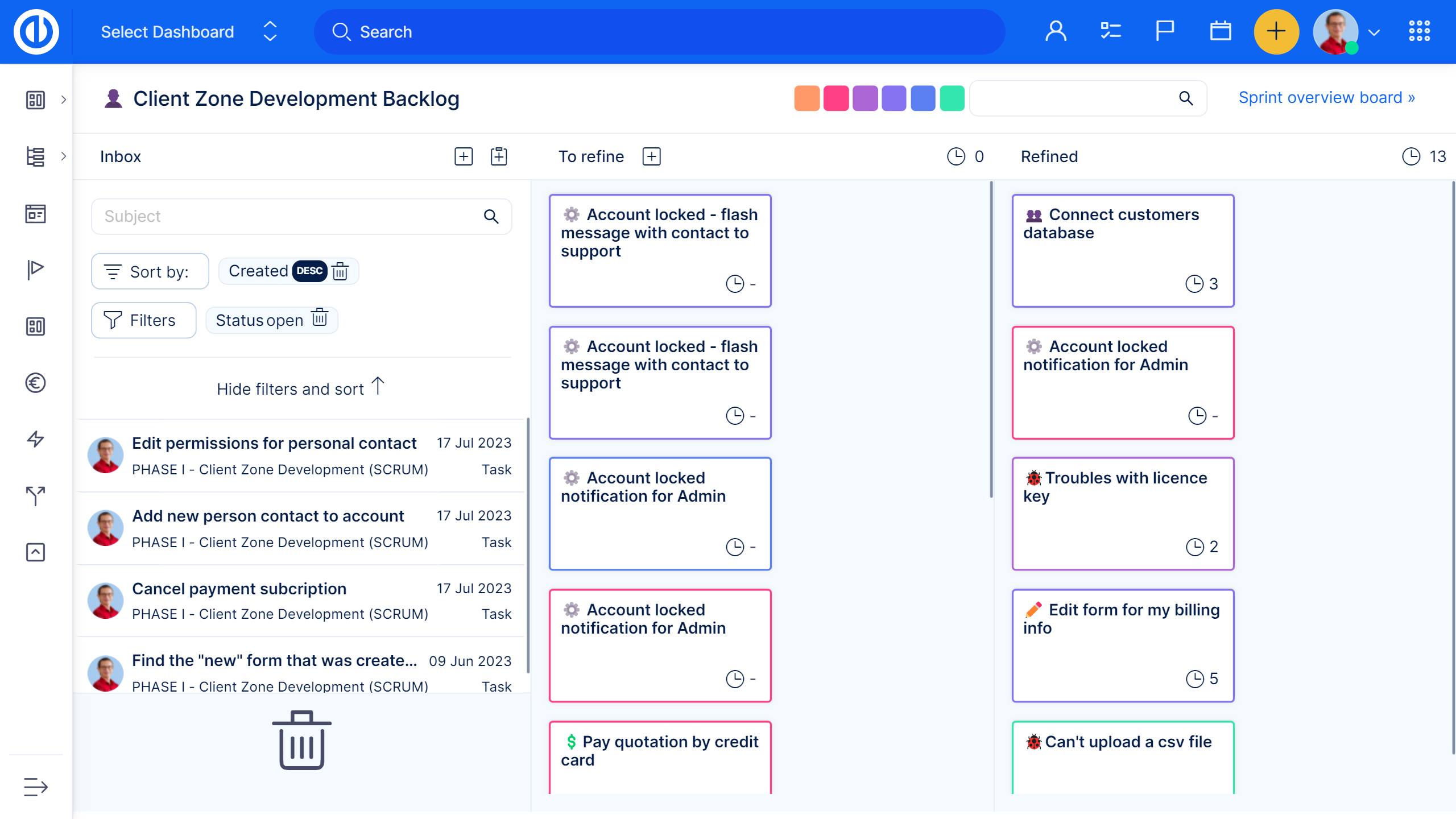 Scrum board in Easy Redmine software