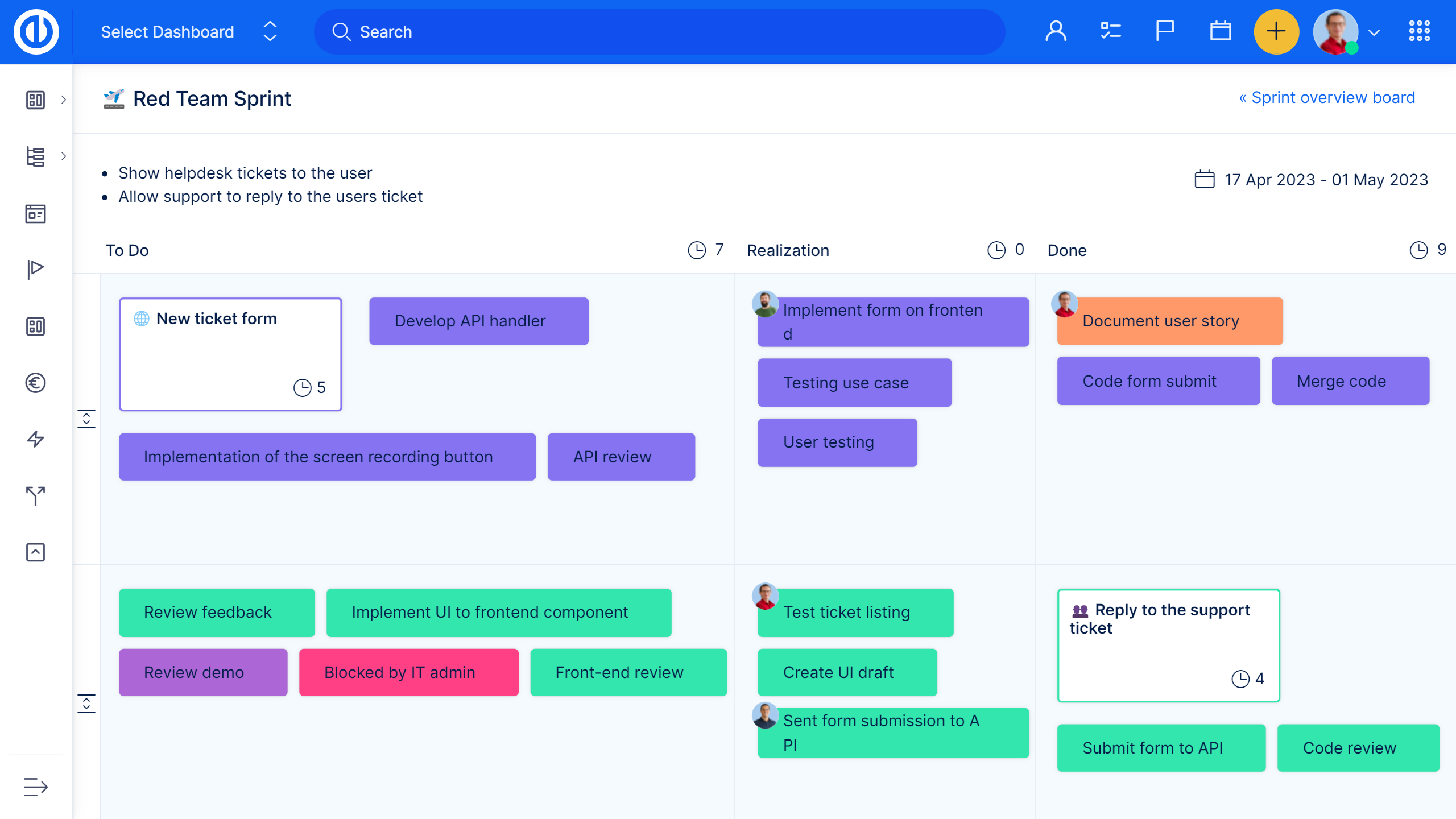 Scrum board in Easy Redmine software
